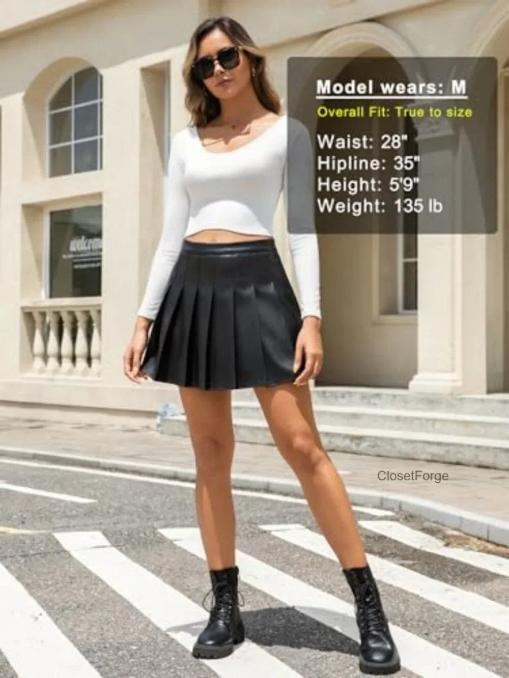 Faux Leather High Waist Pleated A-Line Skater Mini Skirt